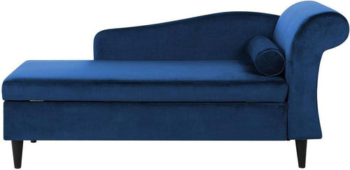 Navy Blue Velvet Right Hand Storage Chaise Lounge Solid Back Living Room