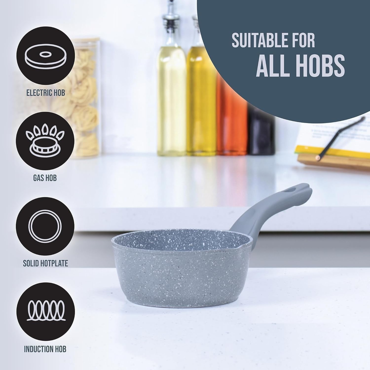 16cm Grey Non Stick Milk Pan with Cool Touch Handle Induction Safe