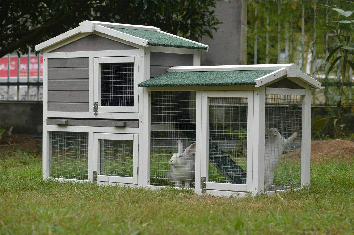 Large Wooden Rabbit Hutch with Run Extra Deep Outdoor Cage Cover