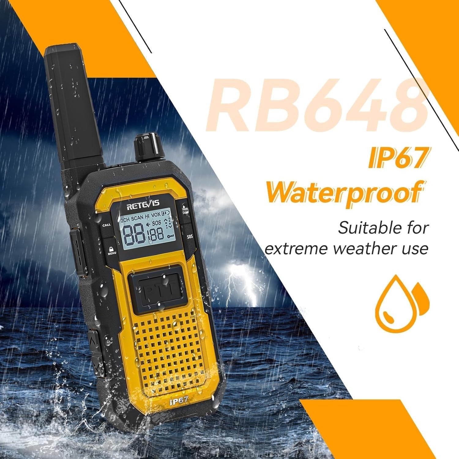 IP67 Waterproof Walkie Talkies Dual PTT SOS Heavy Duty 4 Pack