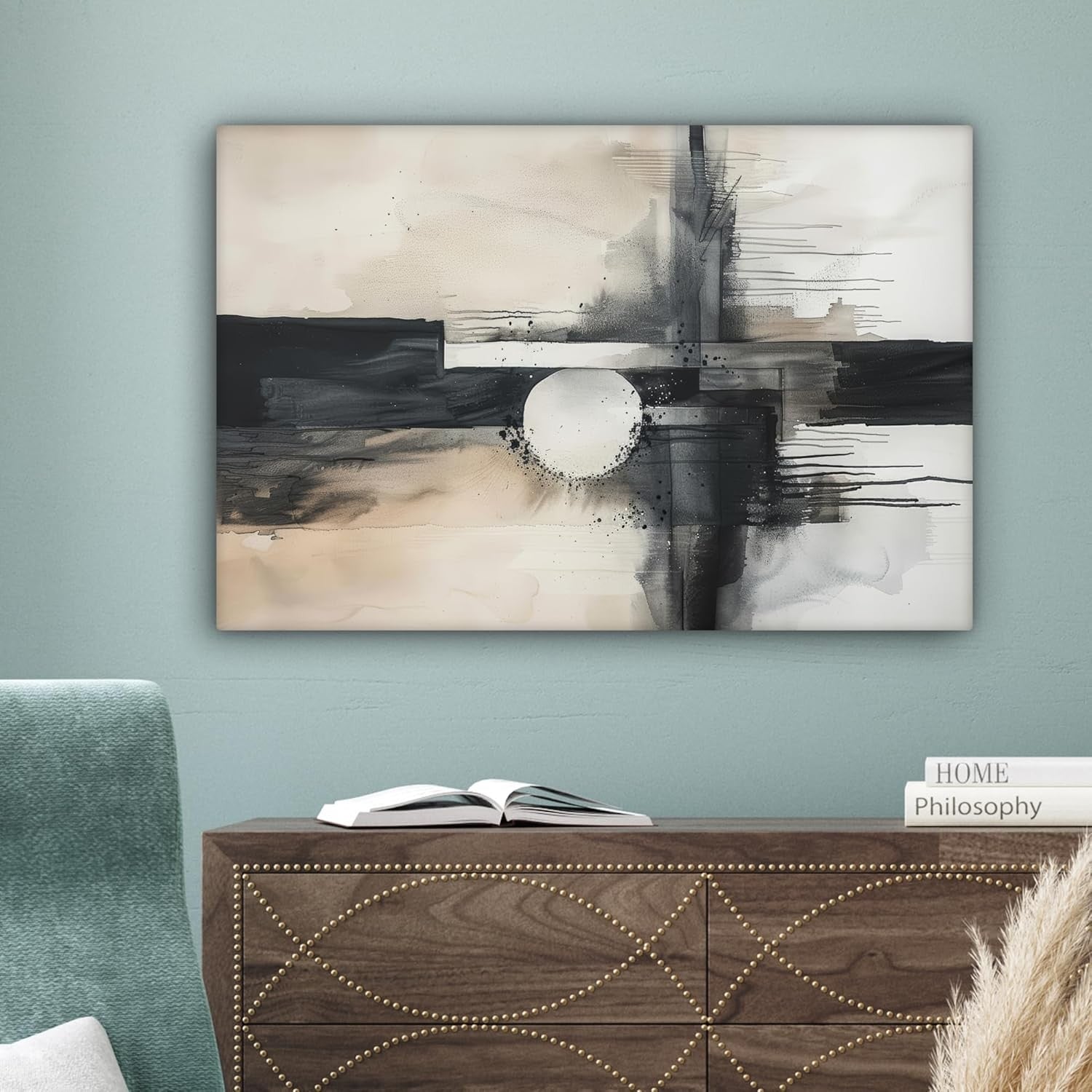 Abstract Grey White Canvas Wall Art 60x40cm Framed Modern