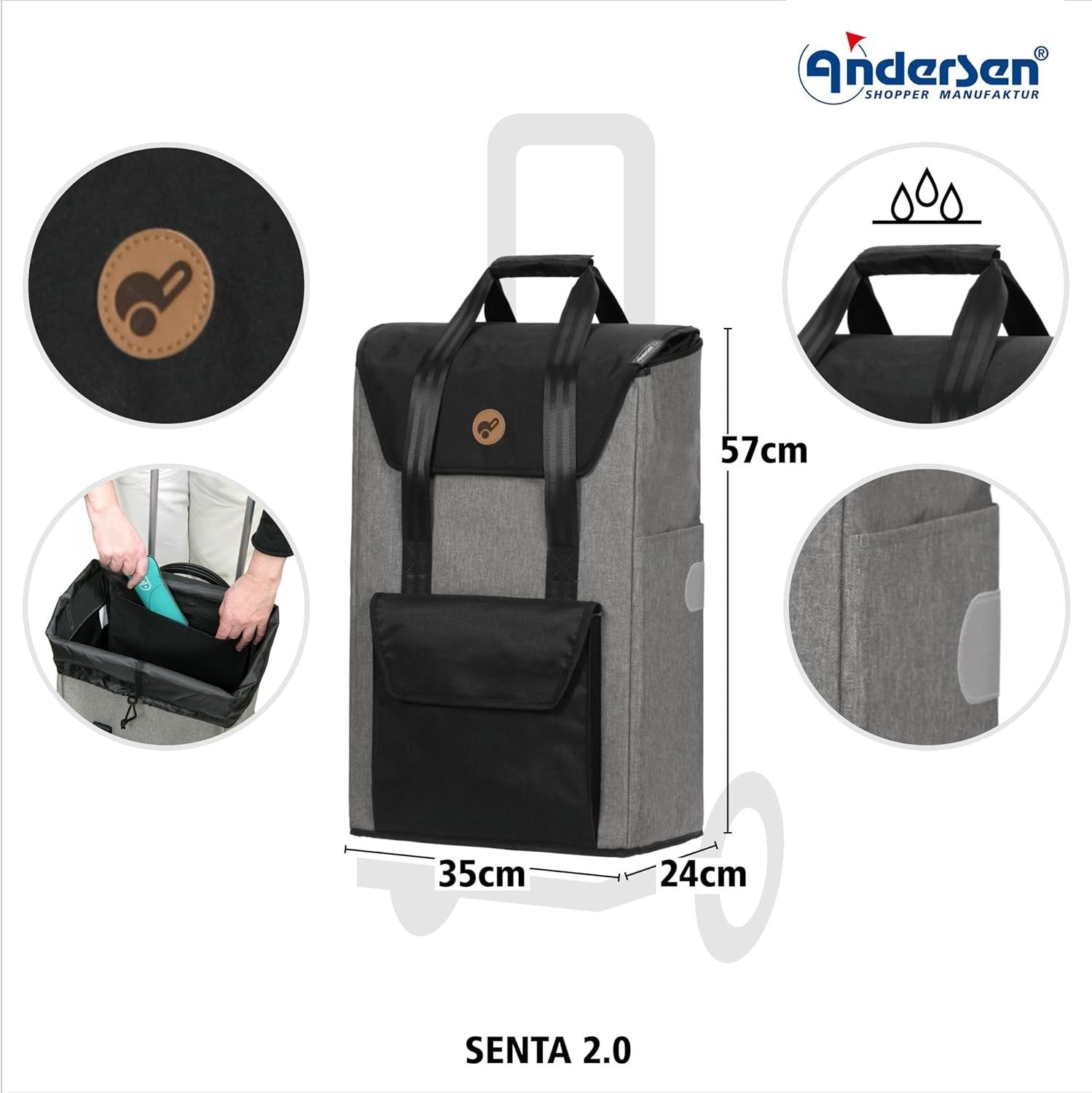 Foldable Stair Climber Shopping Trolley 49L Waterproof Aluminium Grey