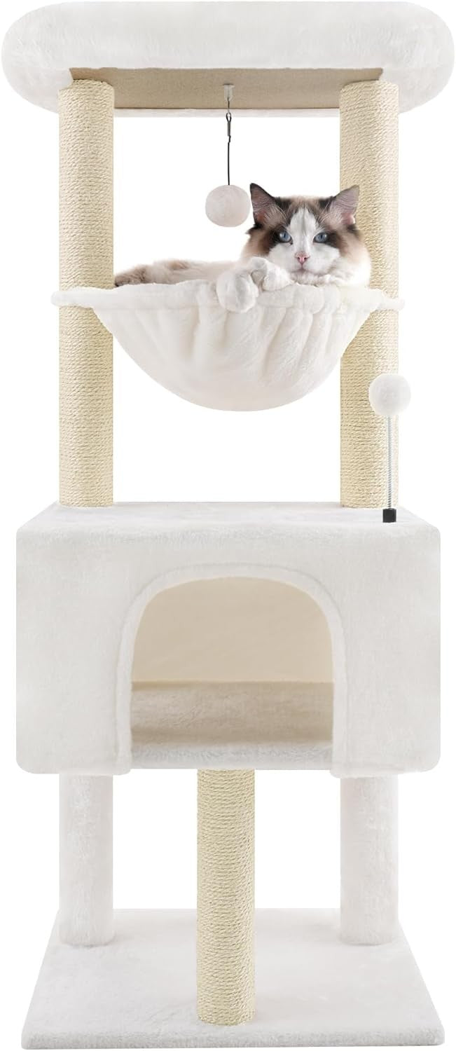 110cm Cat Tree Tower with Condo Hammock Sisal Scratching Posts Indoor
