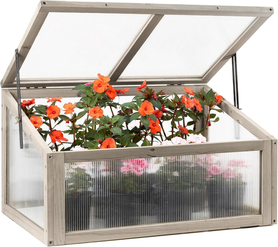 Premium Wooden Cold Frame Greenhouse for Plants & Vegetables 70x46x39cm UV Panel