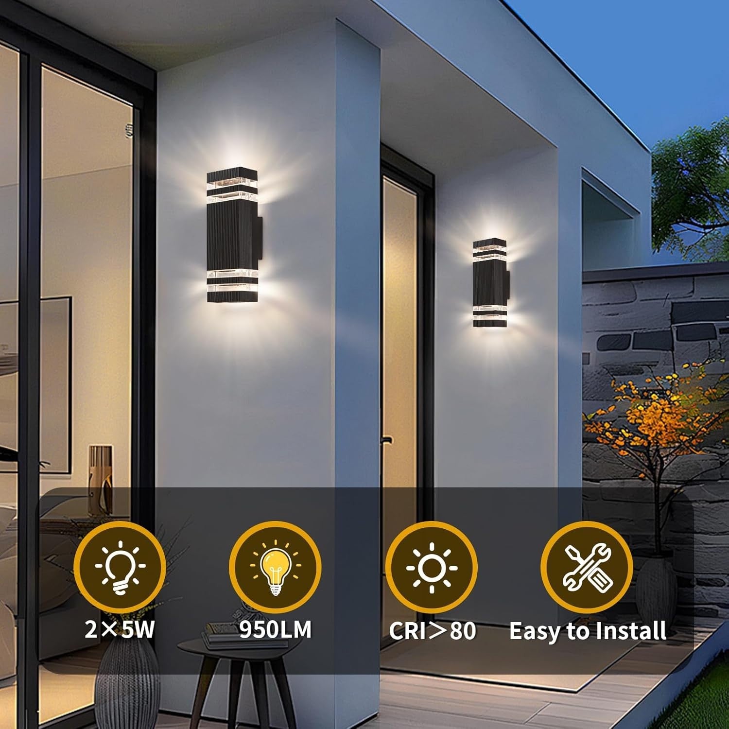 2x Outdoor Up Down Wall Lights Modern Waterproof Black Sconce Patio Garden