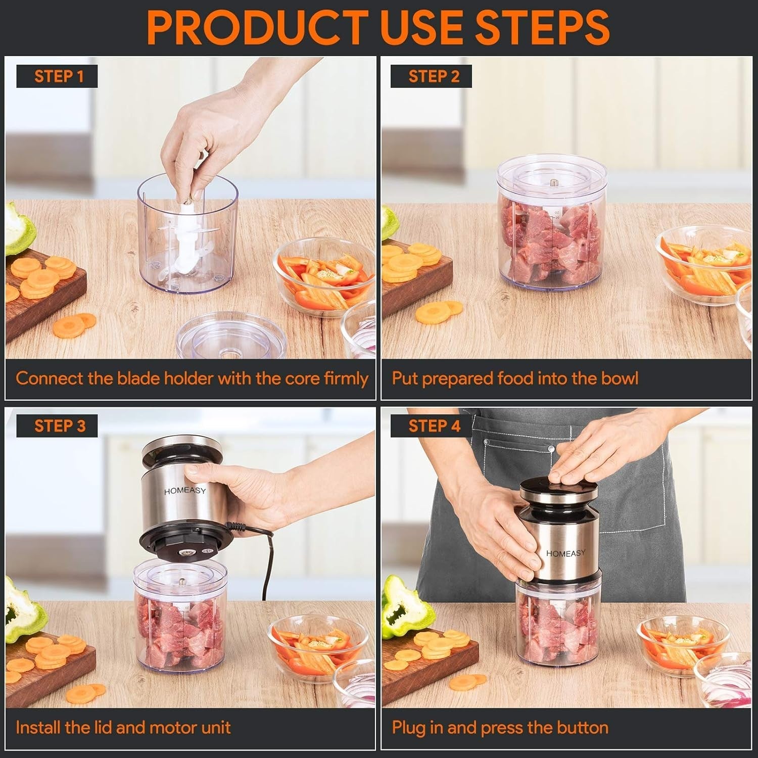 Mini Food Processor Chopper 300W | Stainless Steel Meat, Veg & Nut Grinder