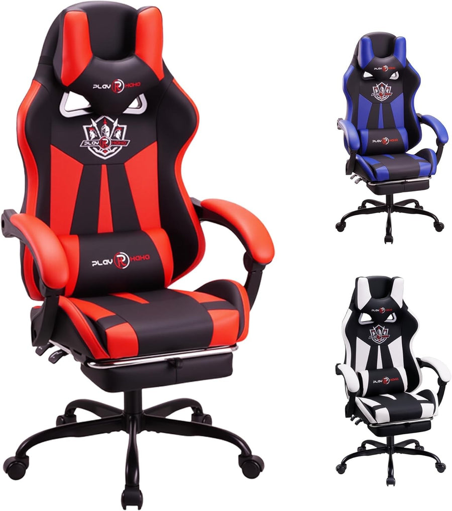 Reclining Gaming Chair with Footrest Ergonomic PU Leather Red