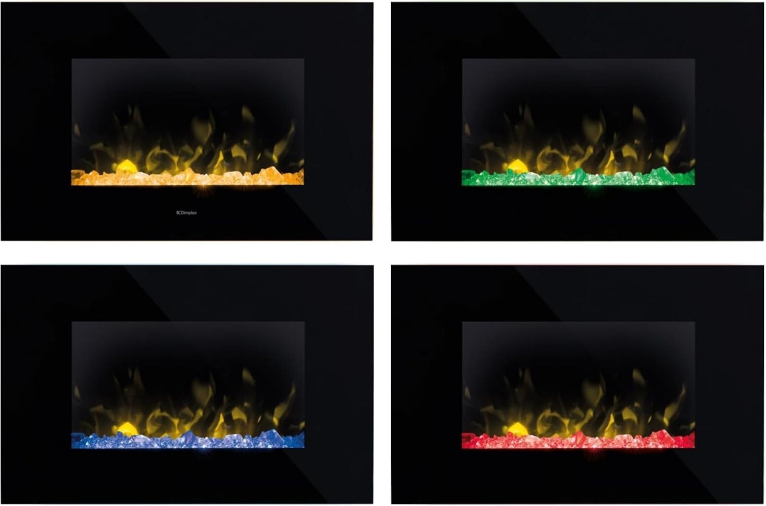 Wall Mounted Electric Fireplace Black Glass LED Flame 2kW Heater Timer