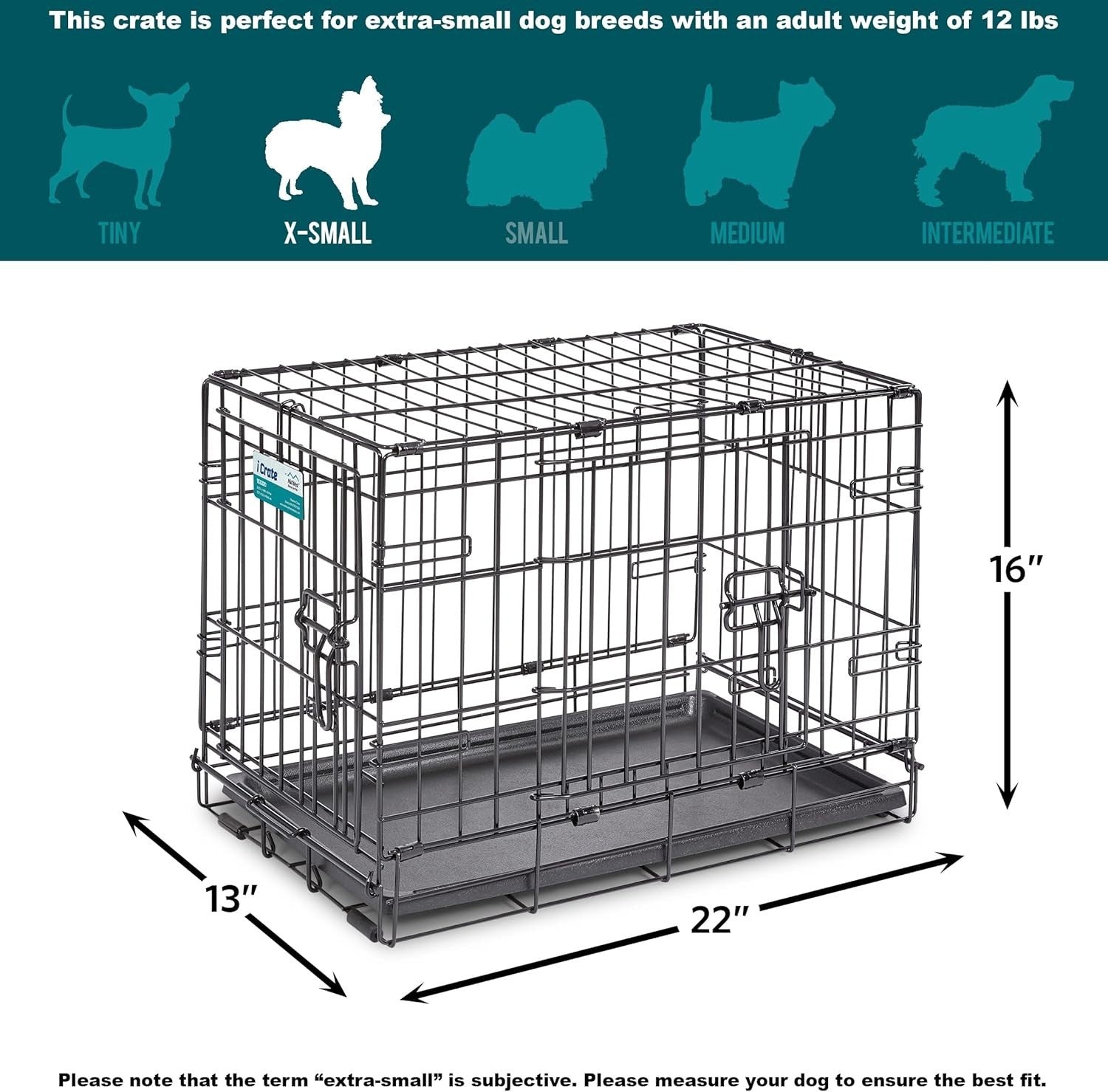 Secure Double Door Dog Crate 22” w/ Divider, Leak-Proof Pan & Feet