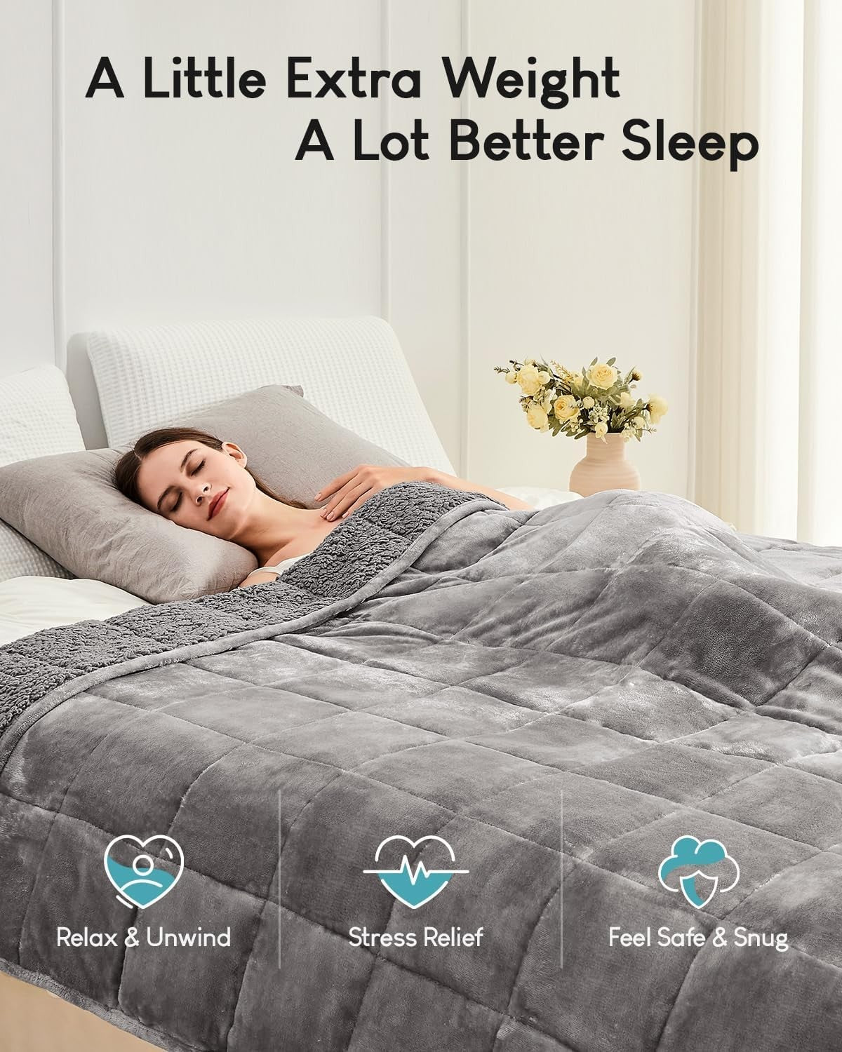 7kg Weighted Blanket Grey 120x180cm Sherpa Fleece for Deep Sleep