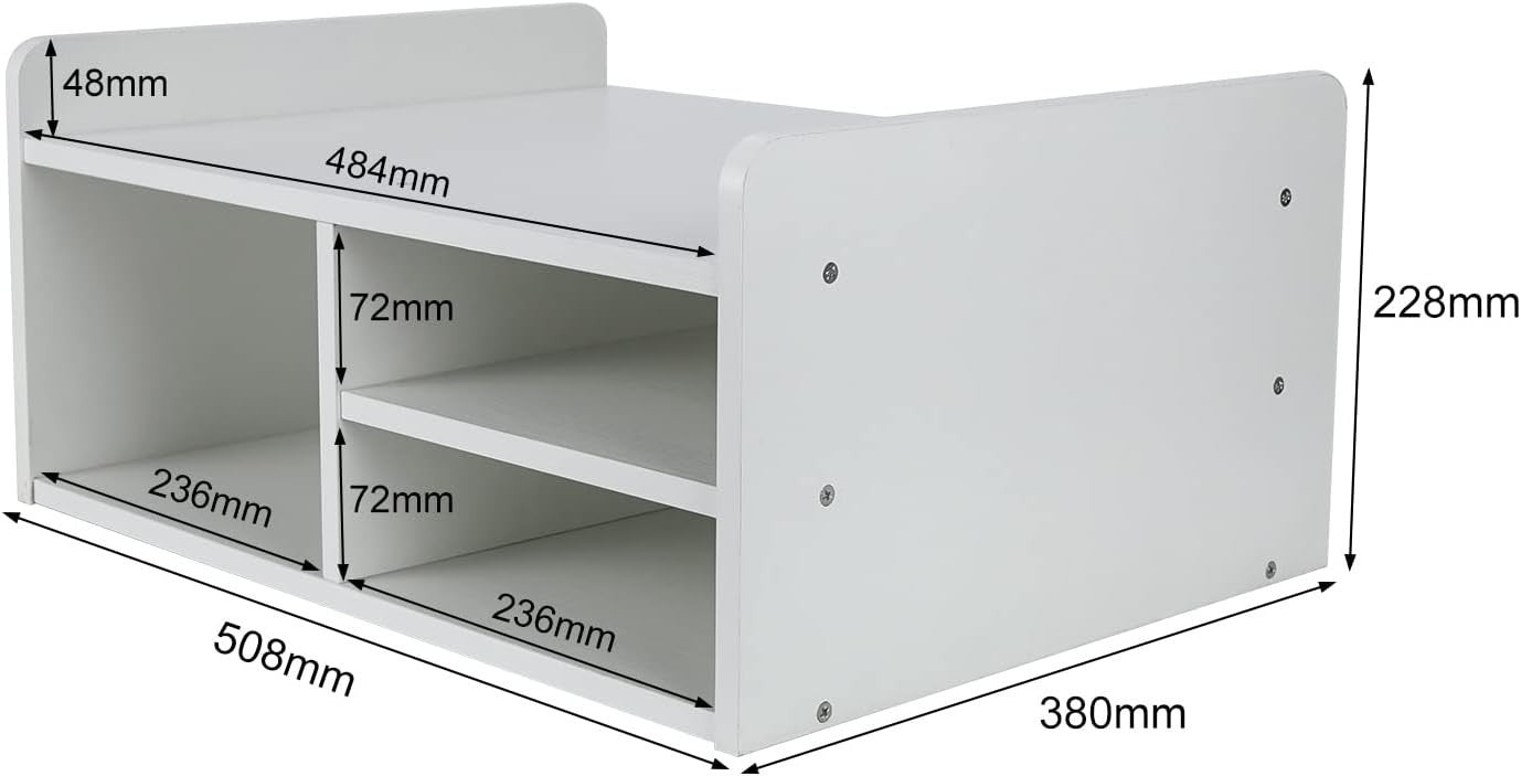 2-Tier Desktop Printer Stand Wood Office Desk Shelf A4 Paper Organiser