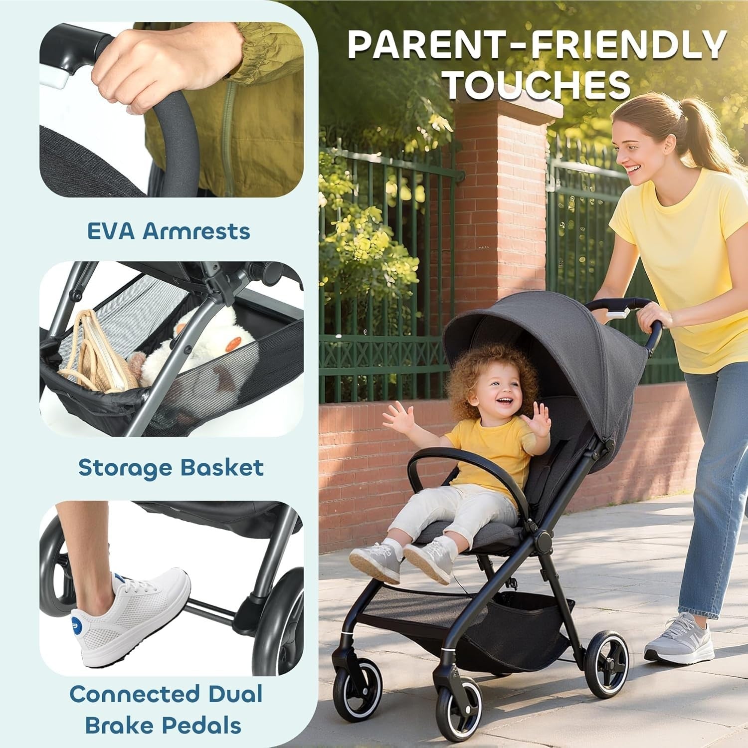 Compact Baby Pushchair One Hand Fold Lightweight Toddler Stroller from Birth