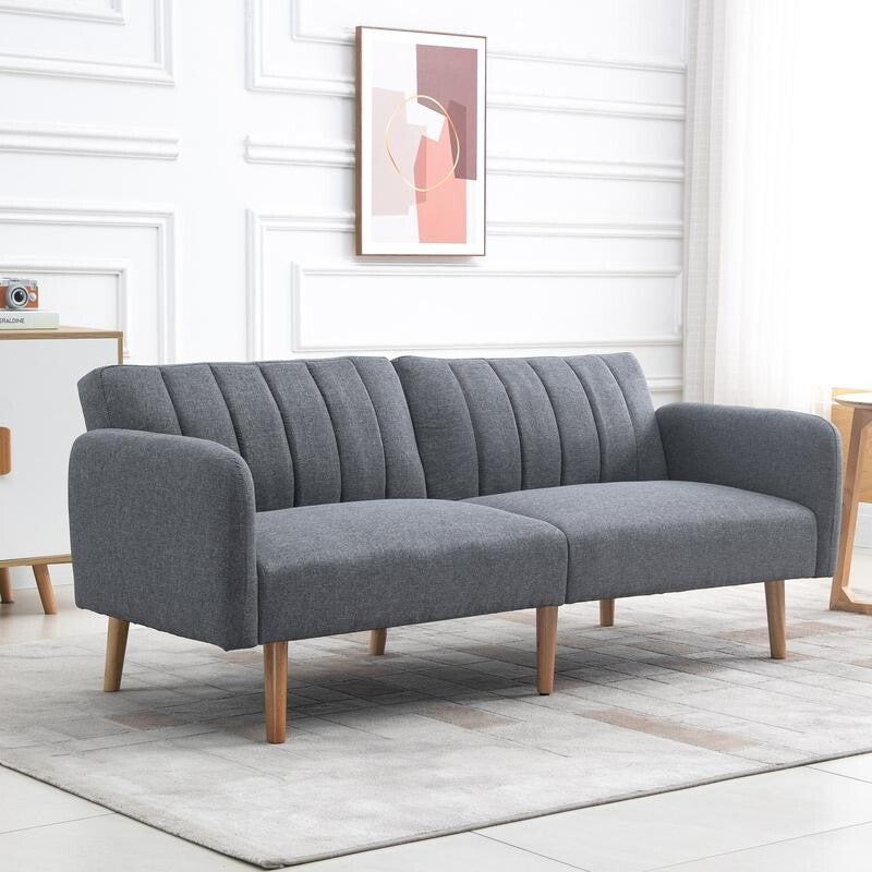 2 Seater Sofa Bed Grey Click Clack Couch w/ Split Backrest Guest Sleeper