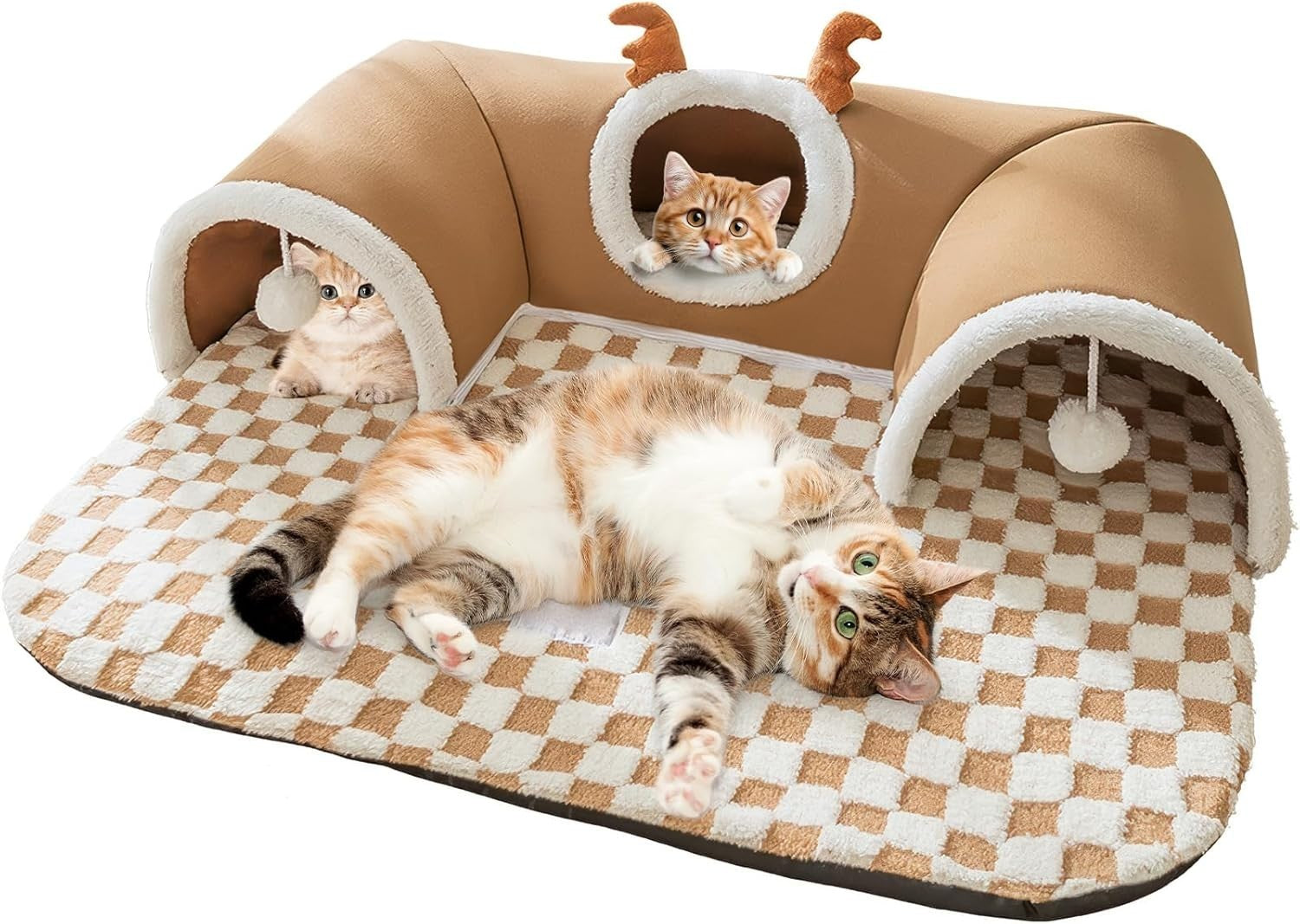 U Shape Cat Tunnel Bed 65x40cm Memory Foam Thermal Fleece Cave
