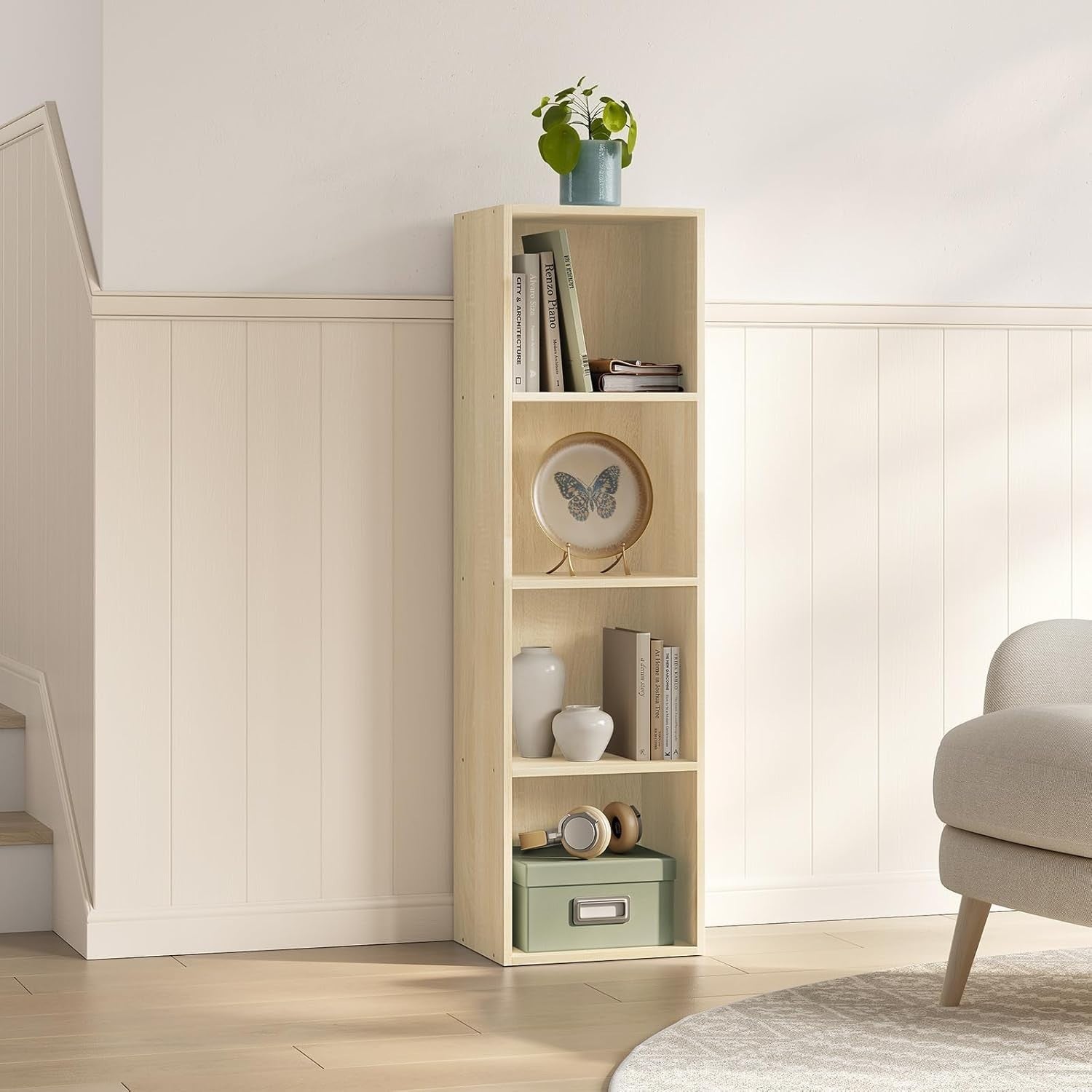 Oak 4 Cube Bookcase Storage Shelf Unit Small Freestanding Display Cabinet