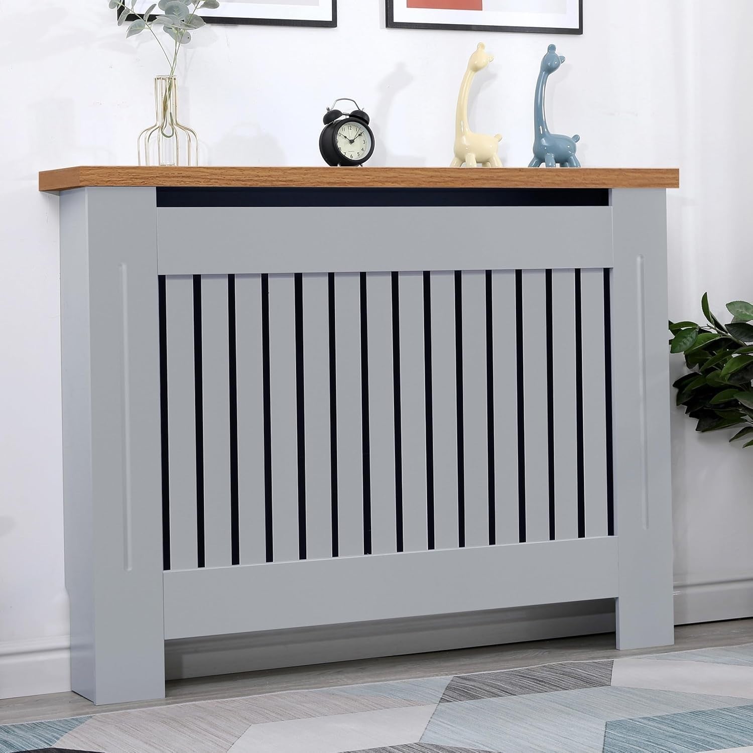 Medium Grey Radiator Cover | Vertical Slatted MDF Cabinet