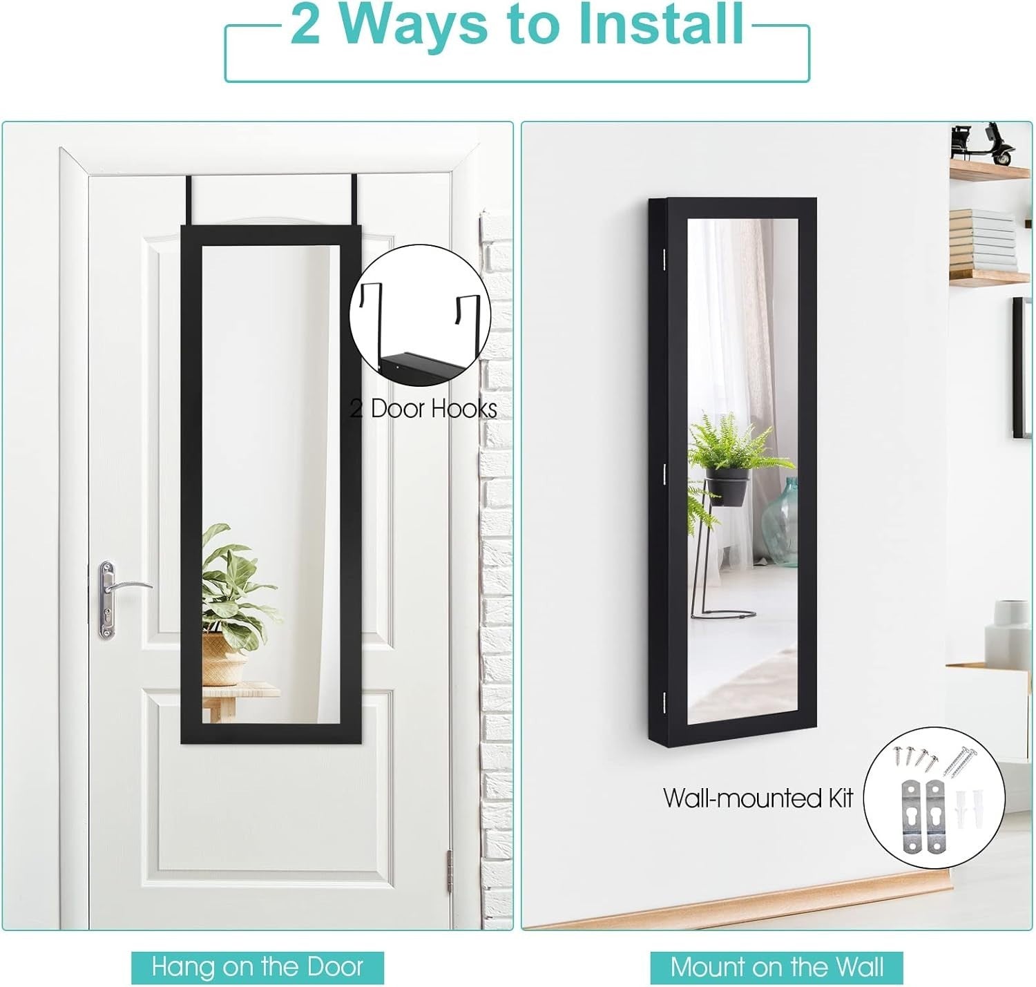 Wall Mounted Jewelry Cabinet Full Length Mirror Door Hanging Organizer