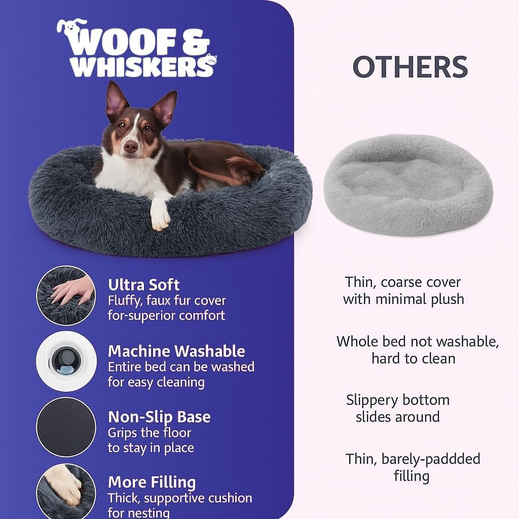 Large Donut Dog Bed 80cm Calming Plush Washable Pink