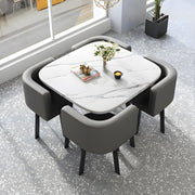 Modern 5-Piece White Dining Table Set with 4 Reclining Faux Leather Chairs