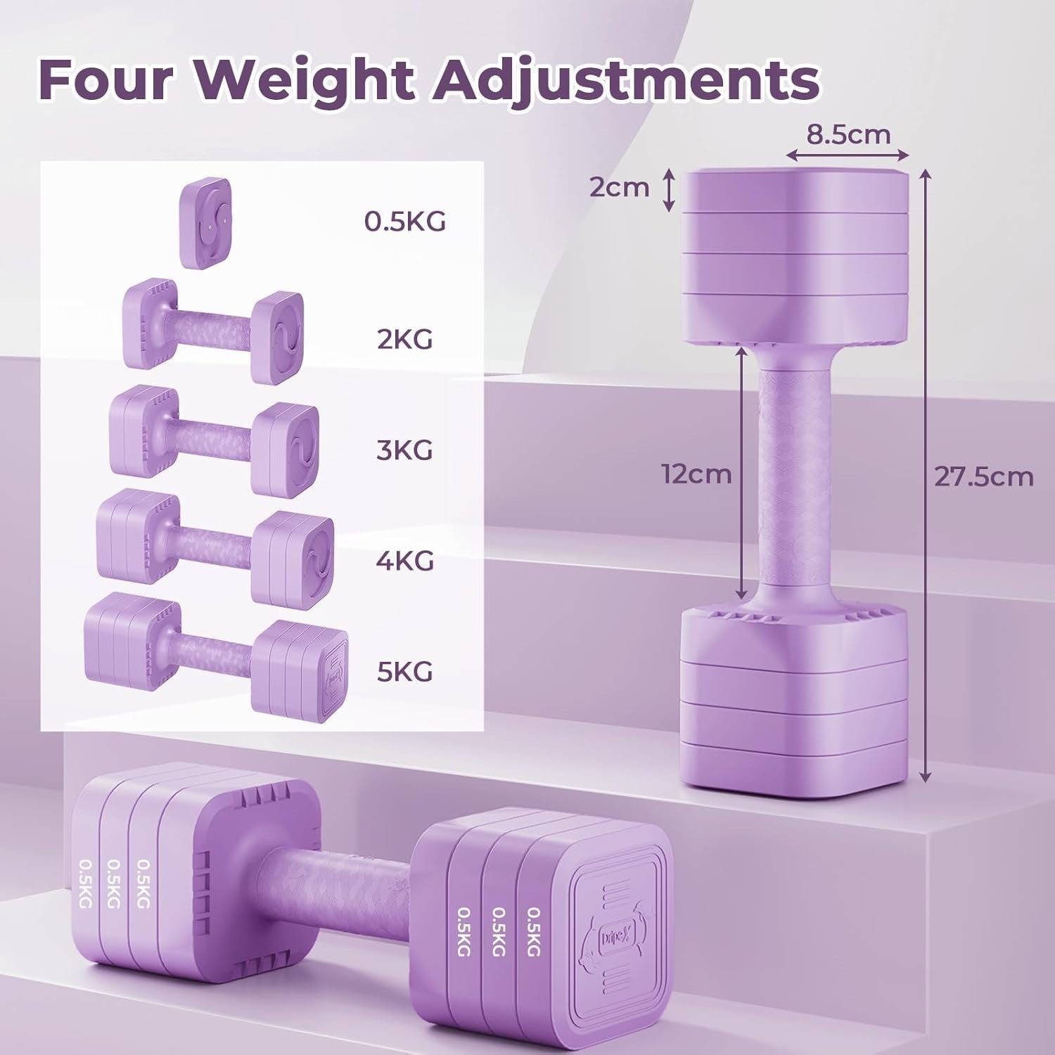 4-in-1 Adjustable Dumbbells Pair 5KG Compact Non-Slip Home Fitness