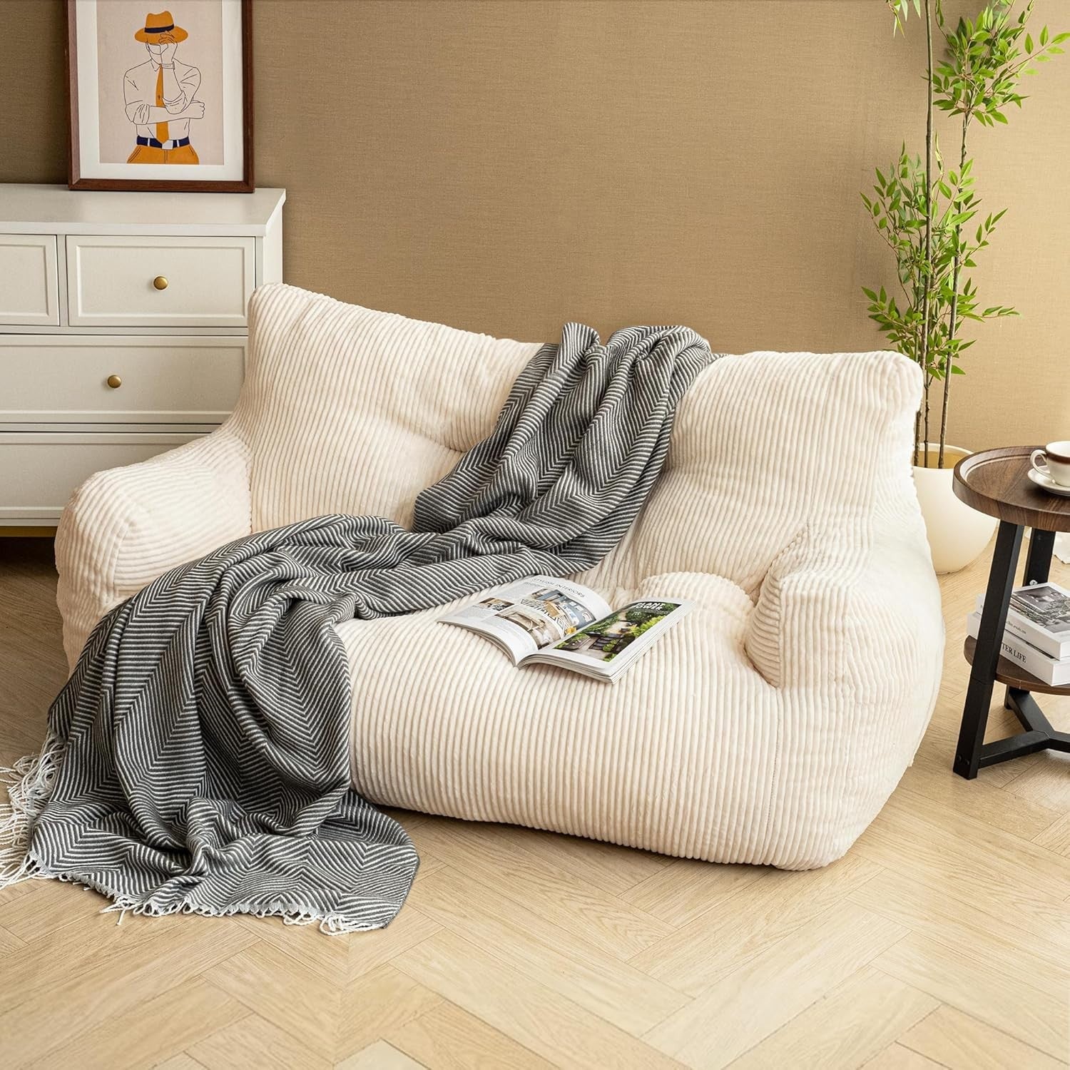 Large 2 Seater Bean Bag Sofa Chair Adult Comfy Corduroy for Lounge Room