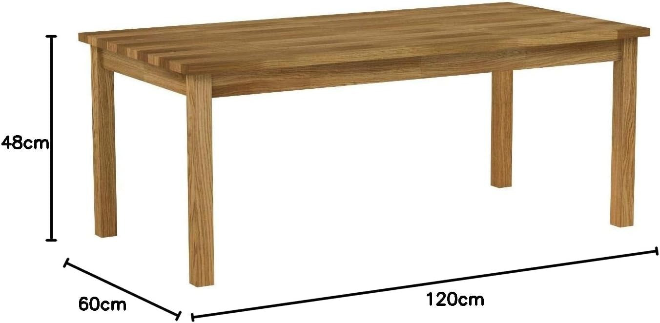 Solid Oak Coffee Table 120x60x48cm Durable Compact Design for Living Room