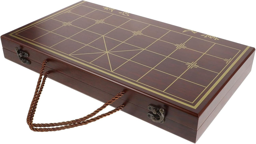 Wooden Xiangqi Travel Chess Set Folding Board Storage Handle