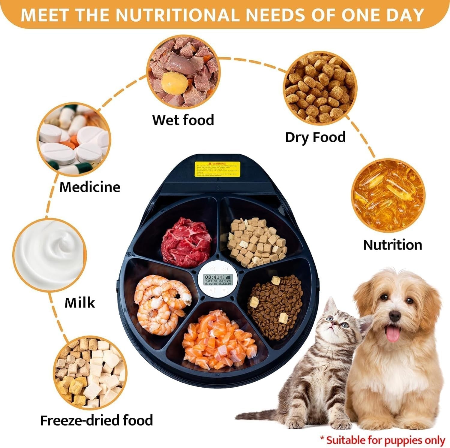 Automatic Wet Cat Feeder Cooling Timer 5 Meal Refrigerated Food Dispenser