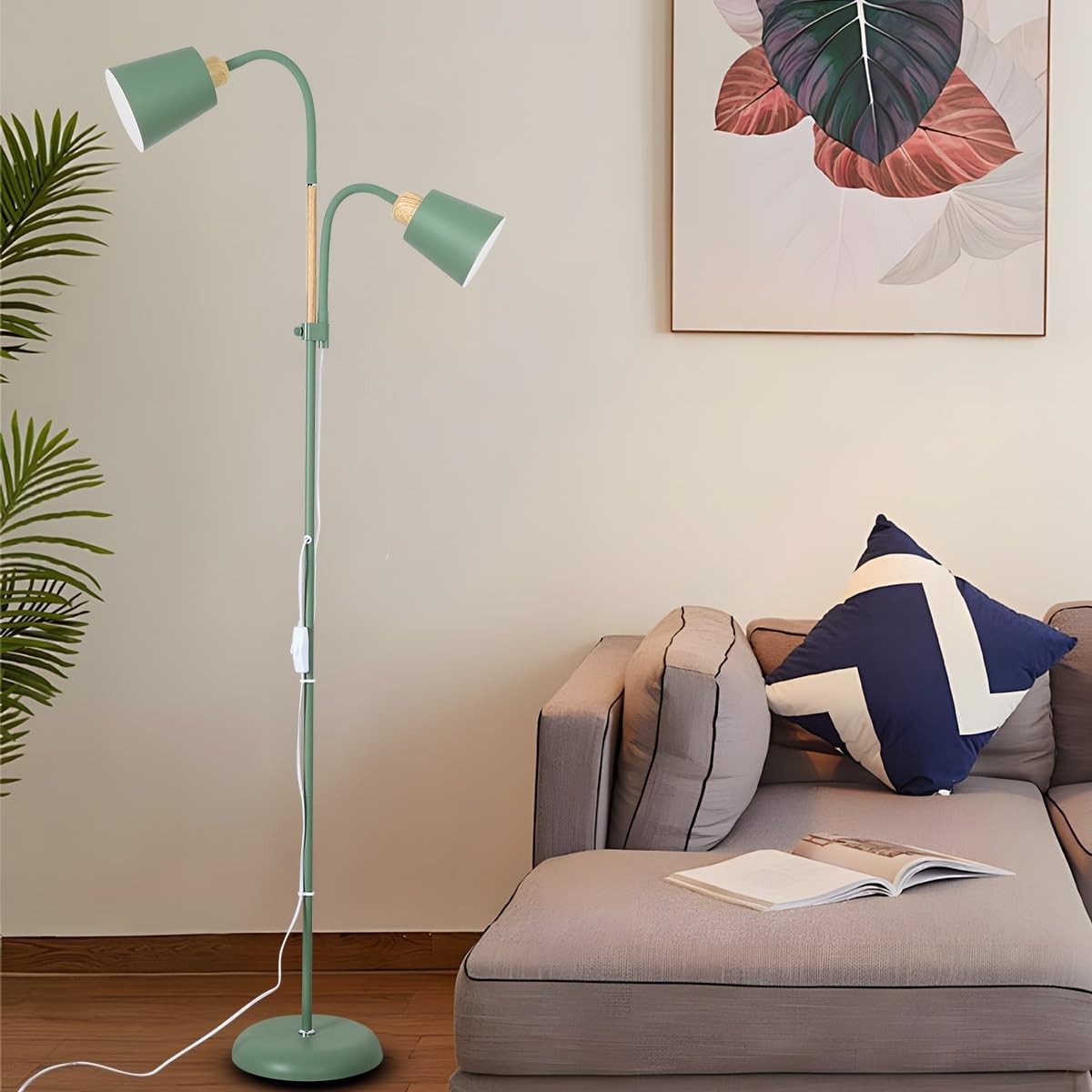Green Mother Child Floor Lamp Adjustable Reading Light Double Head E27