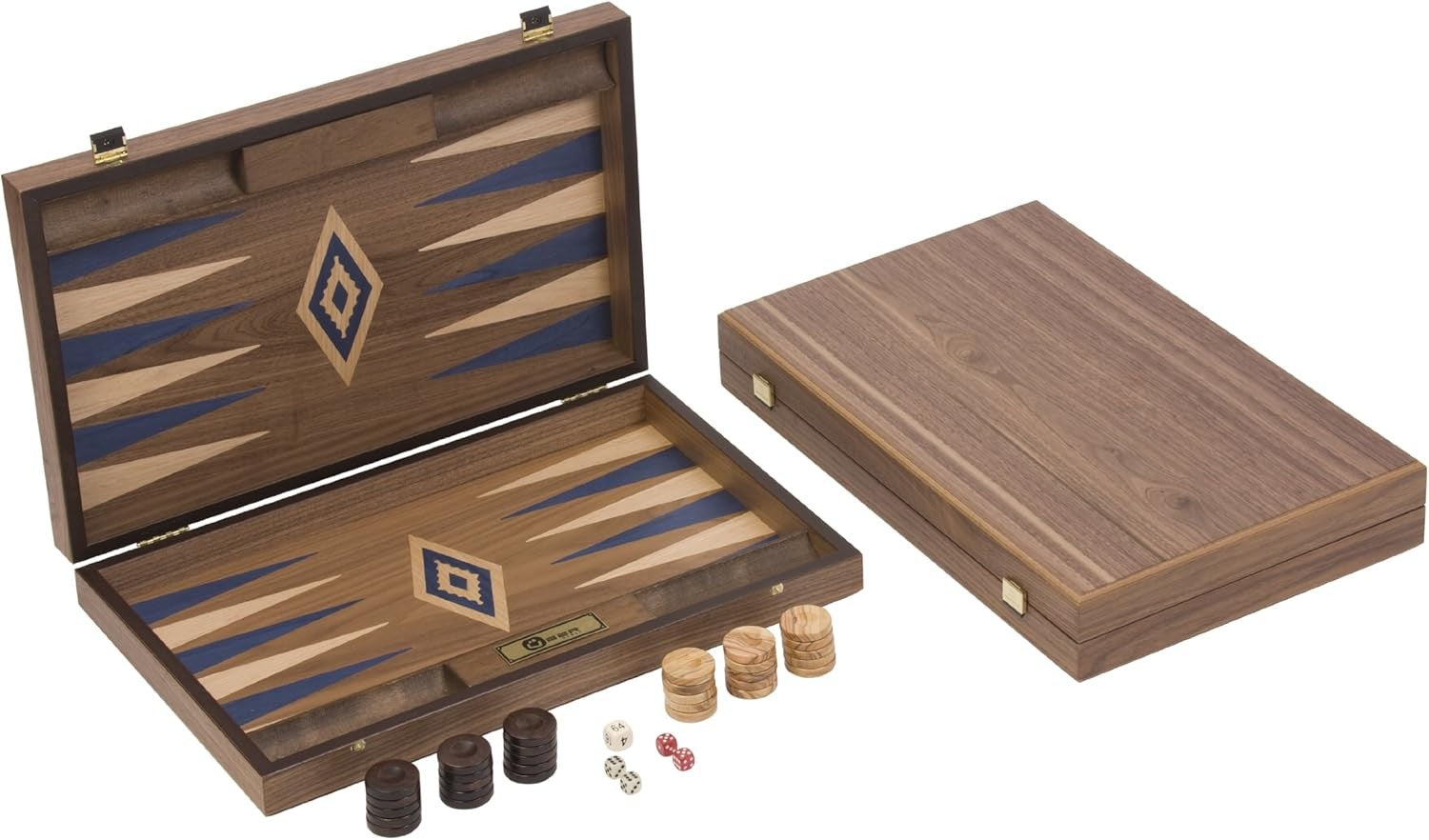 Luxury Walnut Backgammon Set Large Folding Board Travel Case 48cm