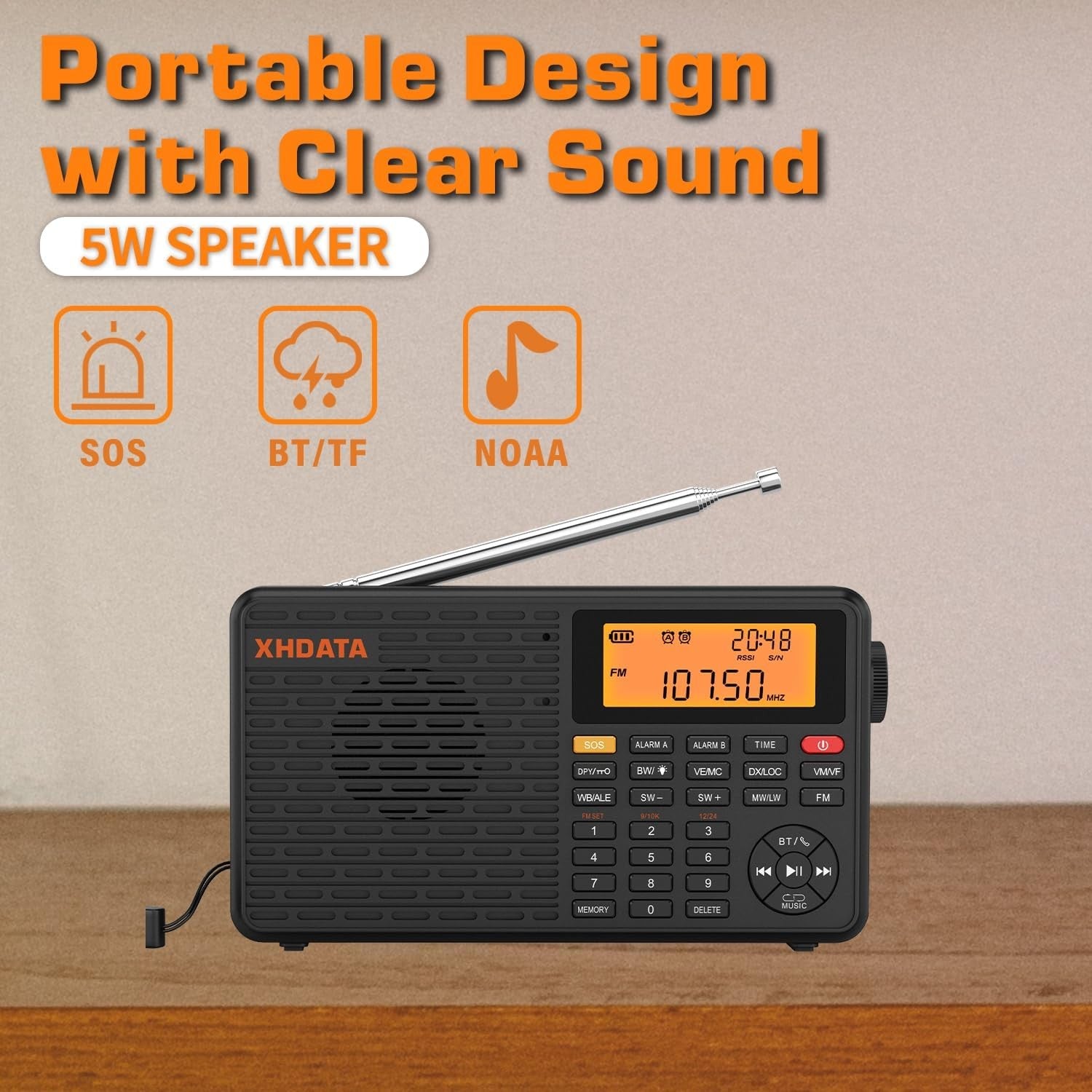 Portable Emergency Shortwave Radio FM AM Bluetooth SOS