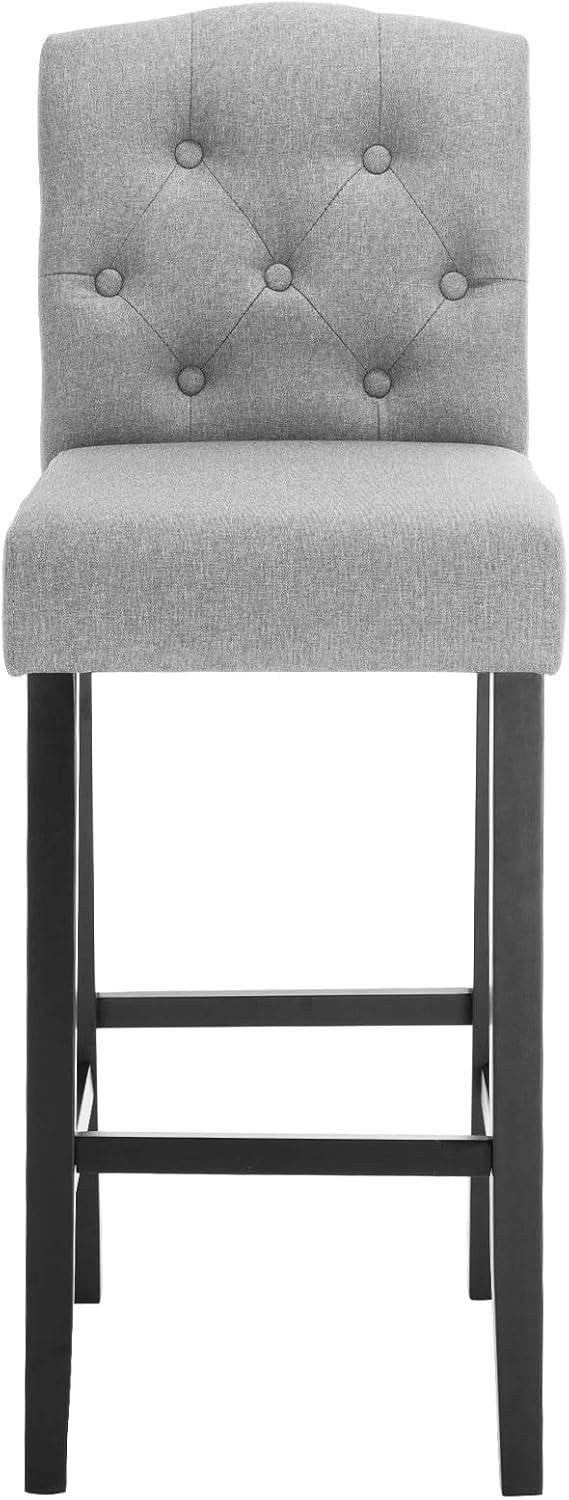 Light Grey Bar Stool Set 2 – Linen Seat High Counter Kitchen Chairs