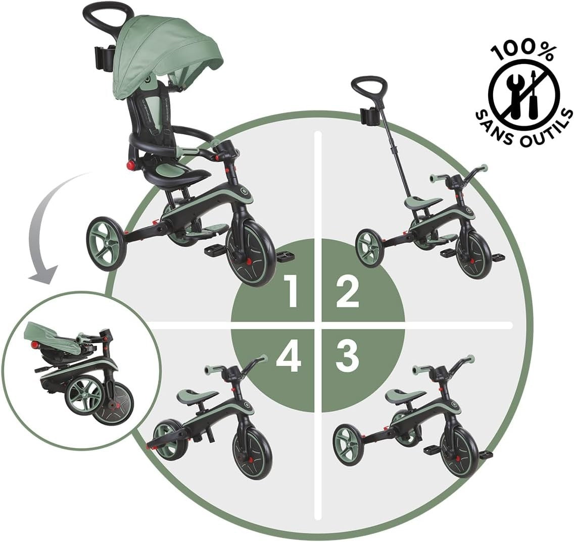 4 in 1 Foldable Trike Balance Bike Kids Ride On Canopy 10M-5Y Olive