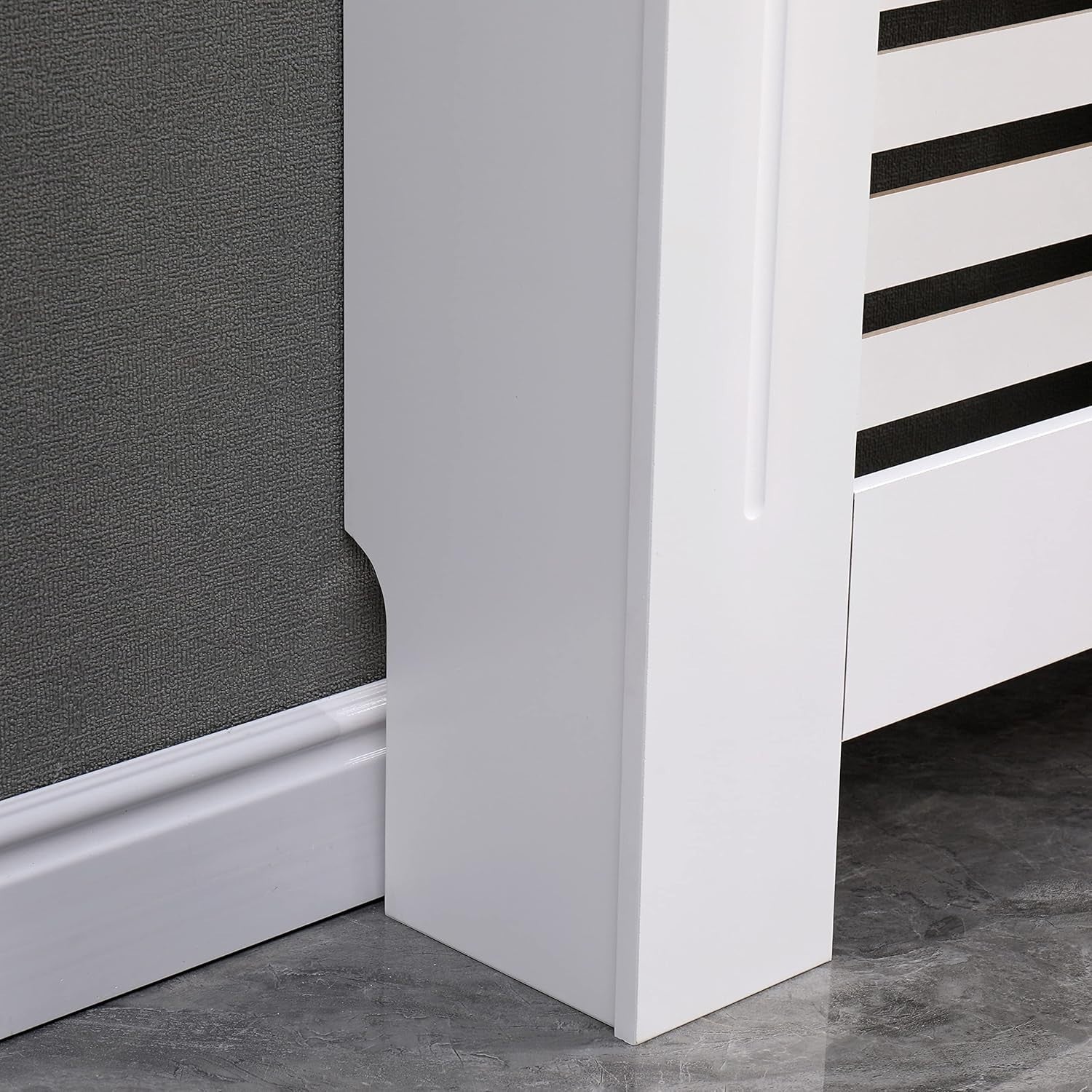 White MDF Radiator Cover | Modern Horizontal Slat Cabinet – Small, Stylish