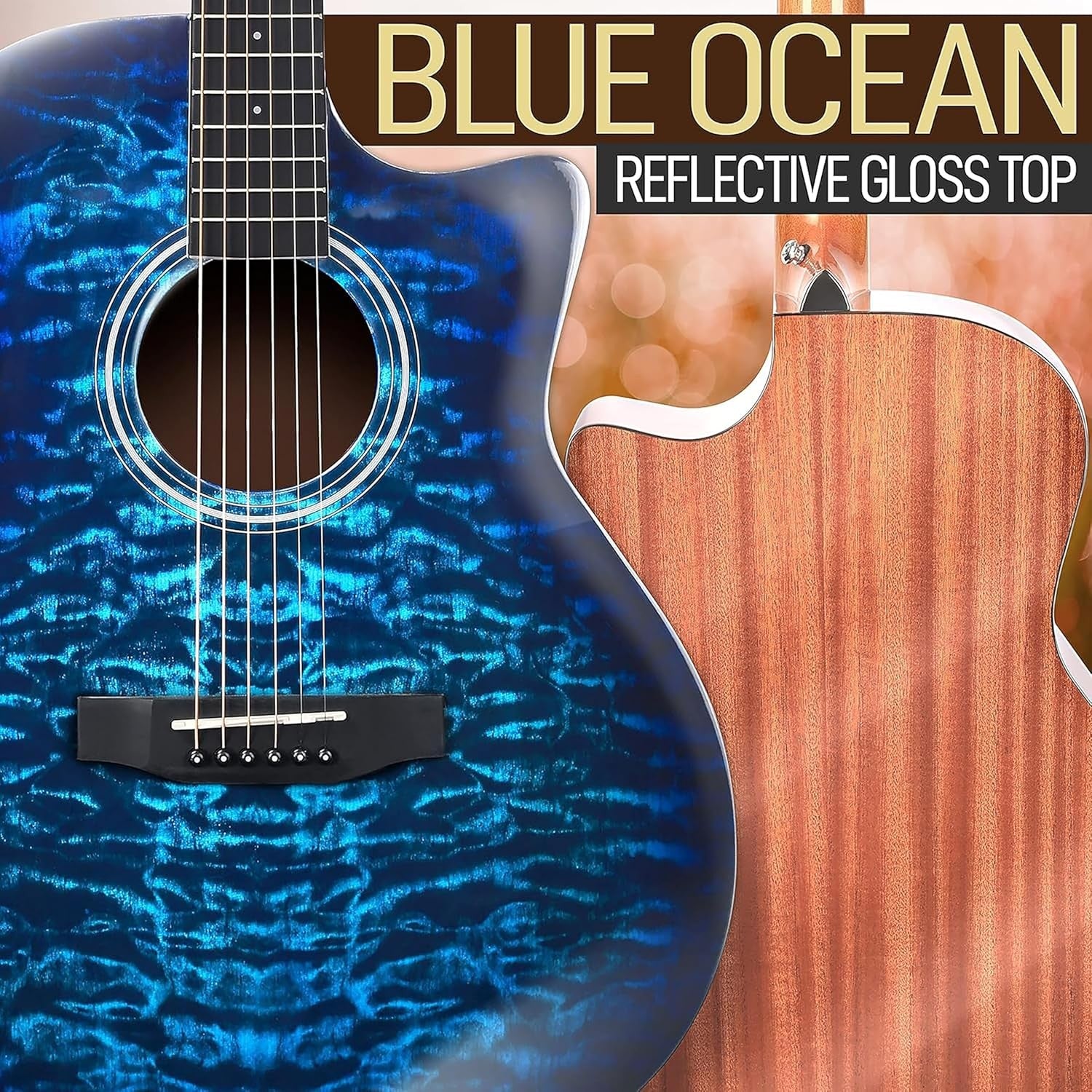 Full Size 41" Acoustic Guitar Starter Kit Blue with Gig Bag
