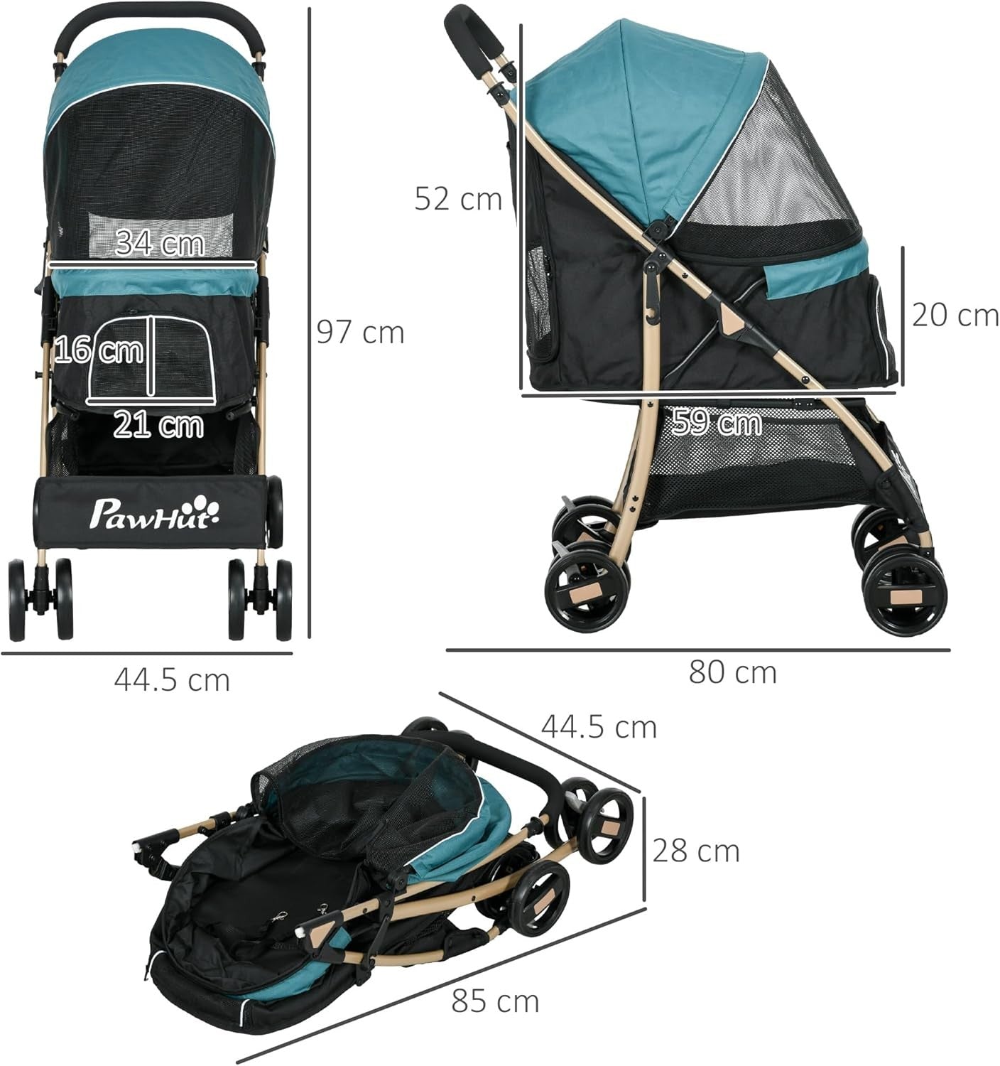 Dog Stroller Rain Cover Foldable Pet Pushchair for Small Dogs Cats