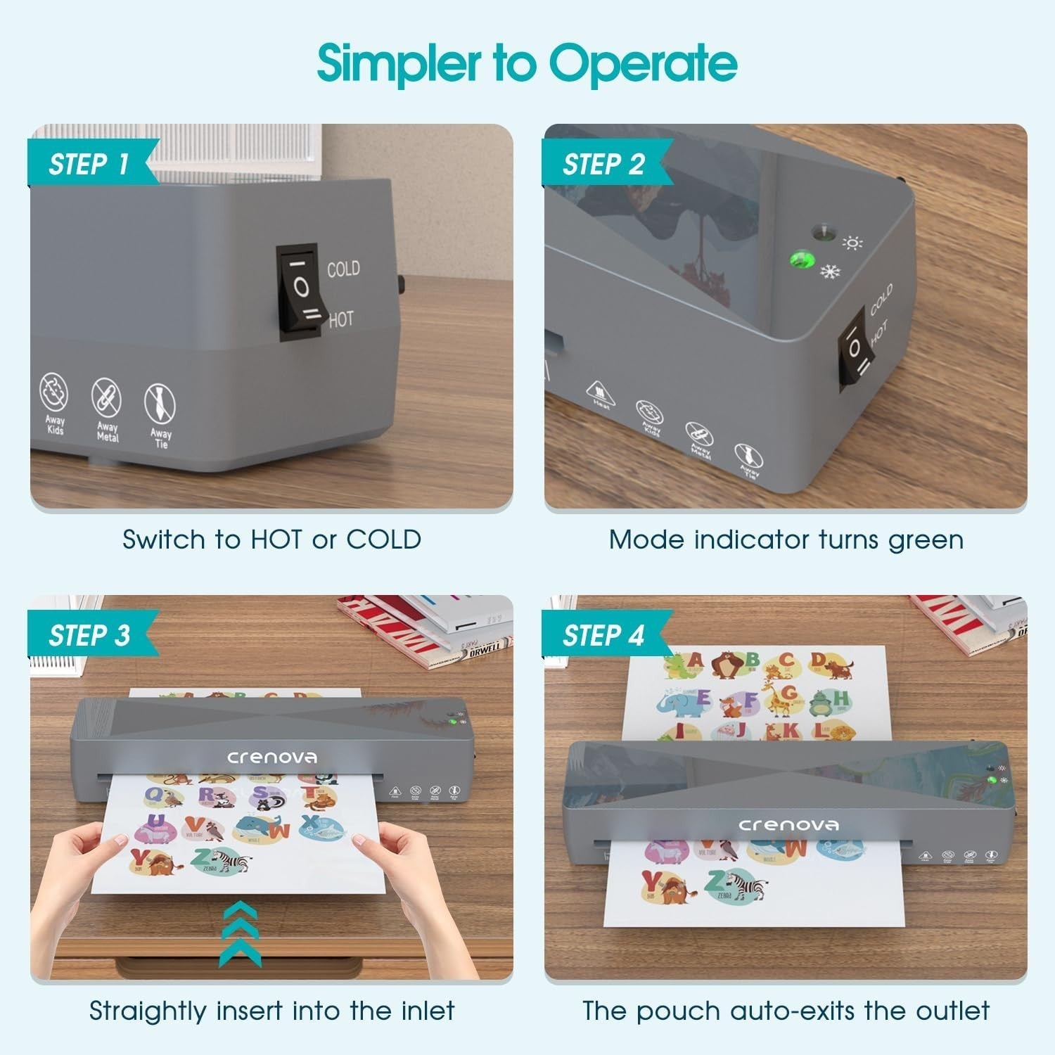 A4 Laminator Hot Cold Fast Warm Up Anti Jam Compact + 10 Pouches