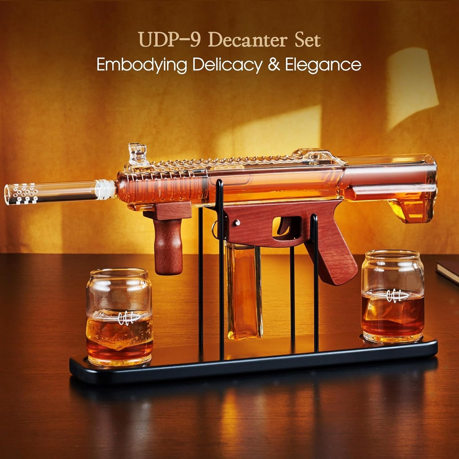 Gun Whiskey Decanter Set with Glasses | 486ml Liquor Dispenser Gift for Men