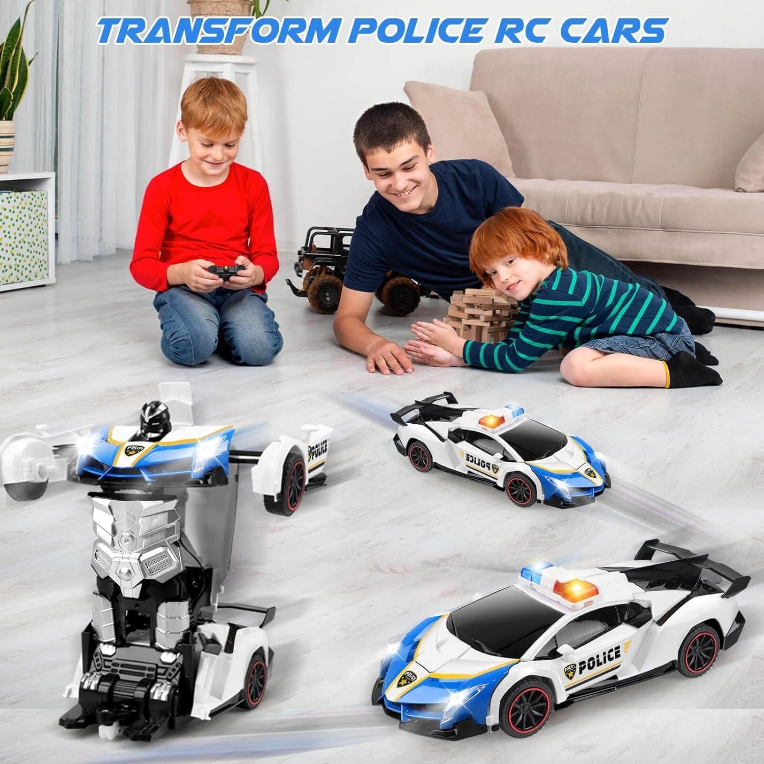 Remote Control Police Car Robot Toy – Transforming RC Car for Kids 3-8