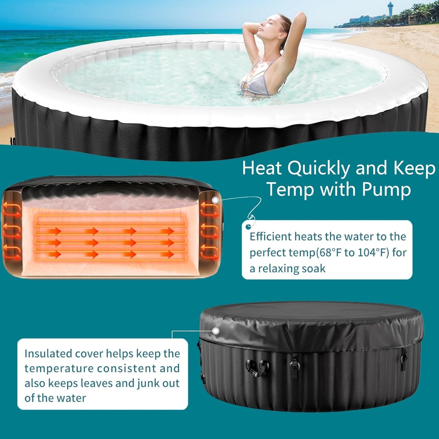 Inflatable Hot Tub Spa Heated Portable 2–4 Person Round Indoor Outdoor