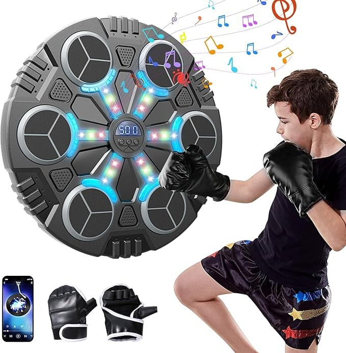Music Boxing Wall Target with Gloves LED Reaction Trainer Home Gym Workout