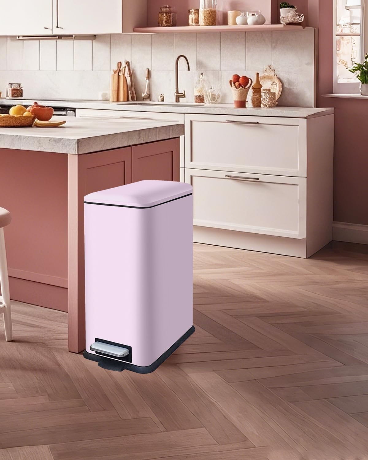 30L Pink Stainless Steel Pedal Bin Slim Kitchen Soft Close Lid