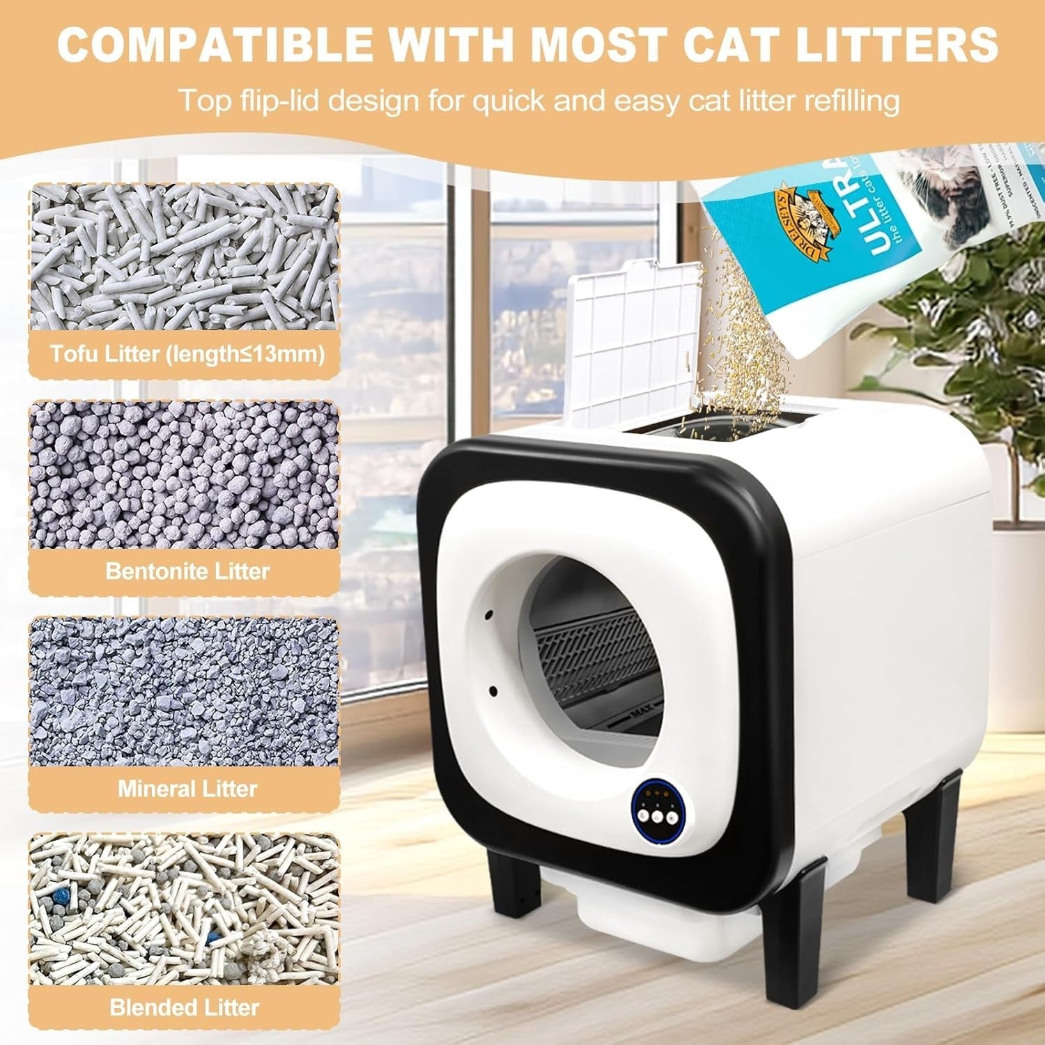 Self Cleaning Cat Litter Tray 72L Automatic Smart Litter Box APP Control