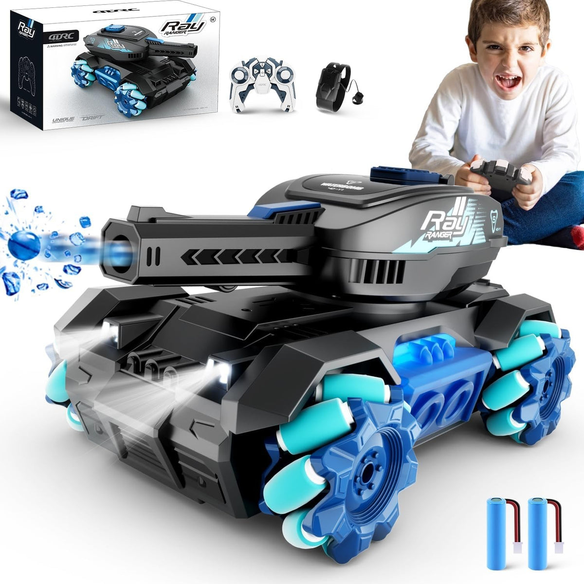 4DRC Y1 RC Tank Car Shoots Water Bullets, Gesture Control Light Music Toy