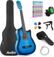 38" Blue Acoustic Guitar Kit Cutaway Nylon Strings w/ Bag & Tuner
