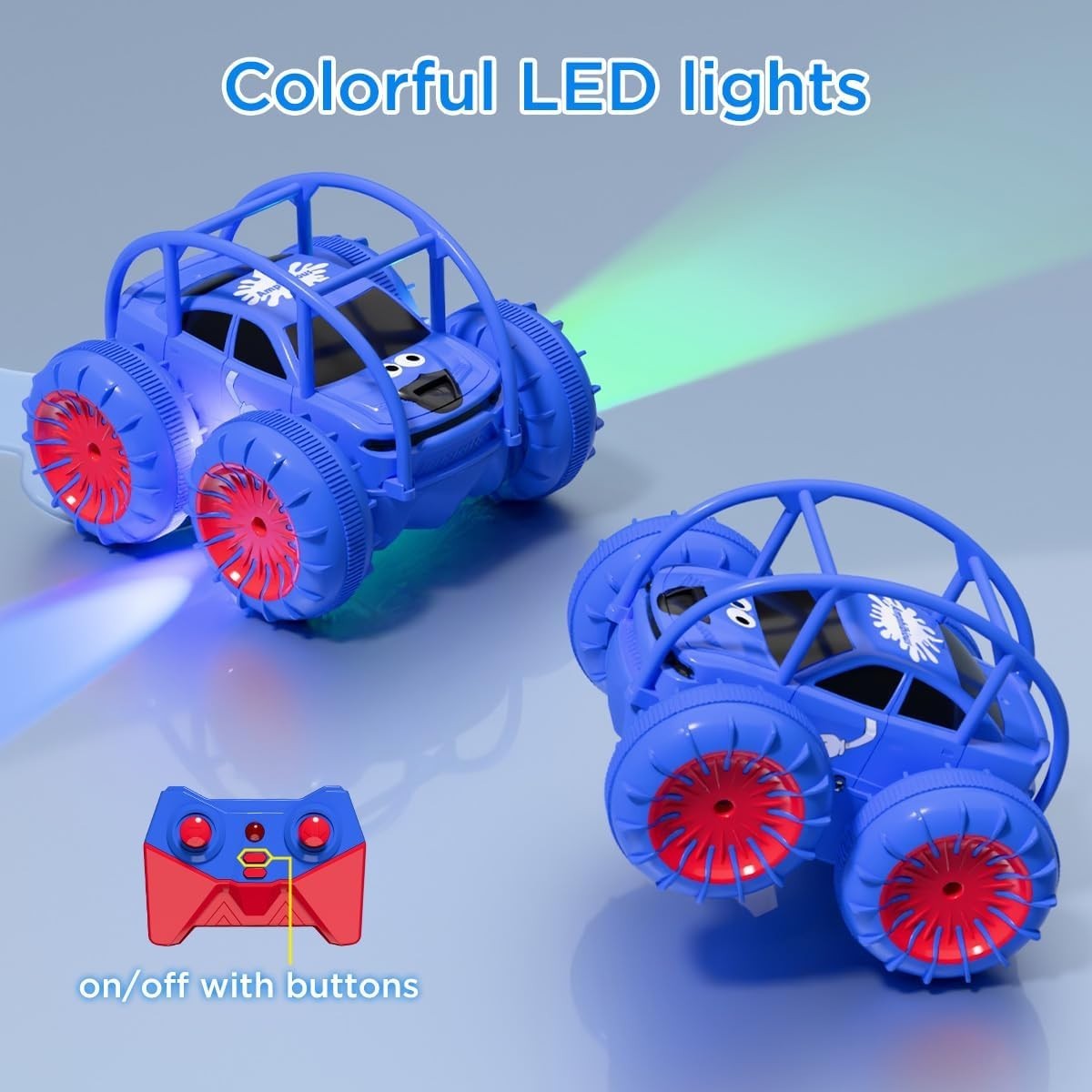 Amphibious RC Stunt Car 4WD Type-C Rechargeable 360° Flip LED Lights Kids Toy