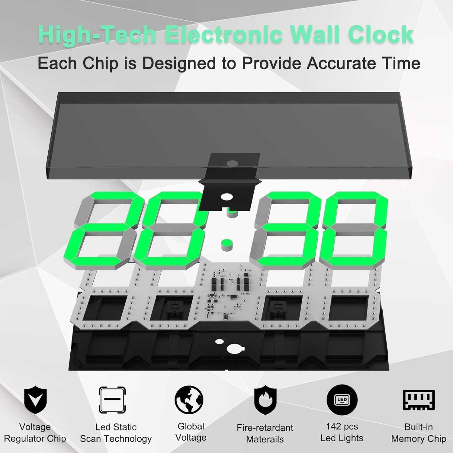 18" Digital LED Wall Clock Green Display Timer Thermometer Calendar USB