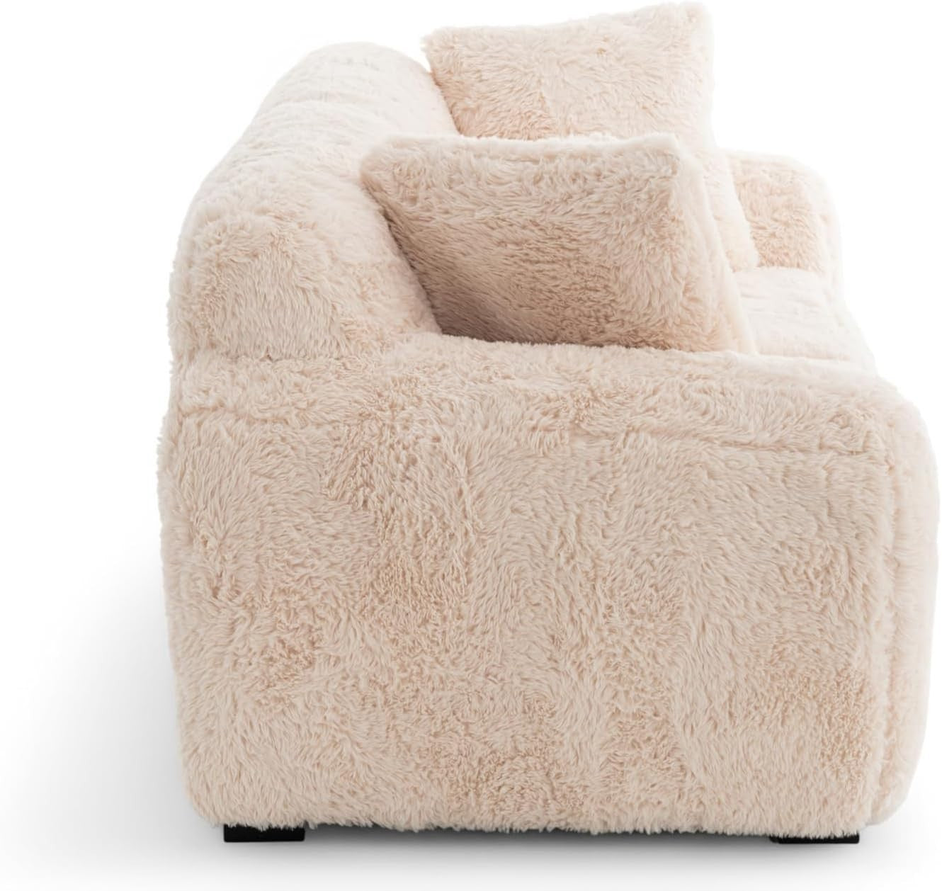 Cream 5 Seater Fluffy Sofa Set Deep Plush Cushions Comfy Lounge Suite