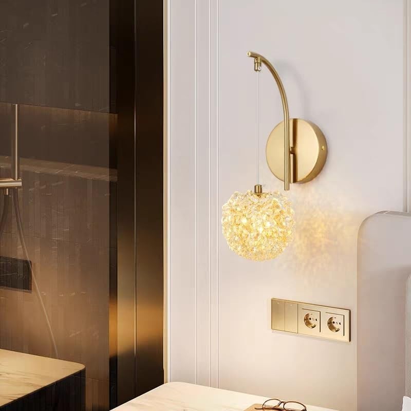 Elegant Crystal Wall Sconce Light with Gold Finish, Adjustable G9 Bulb