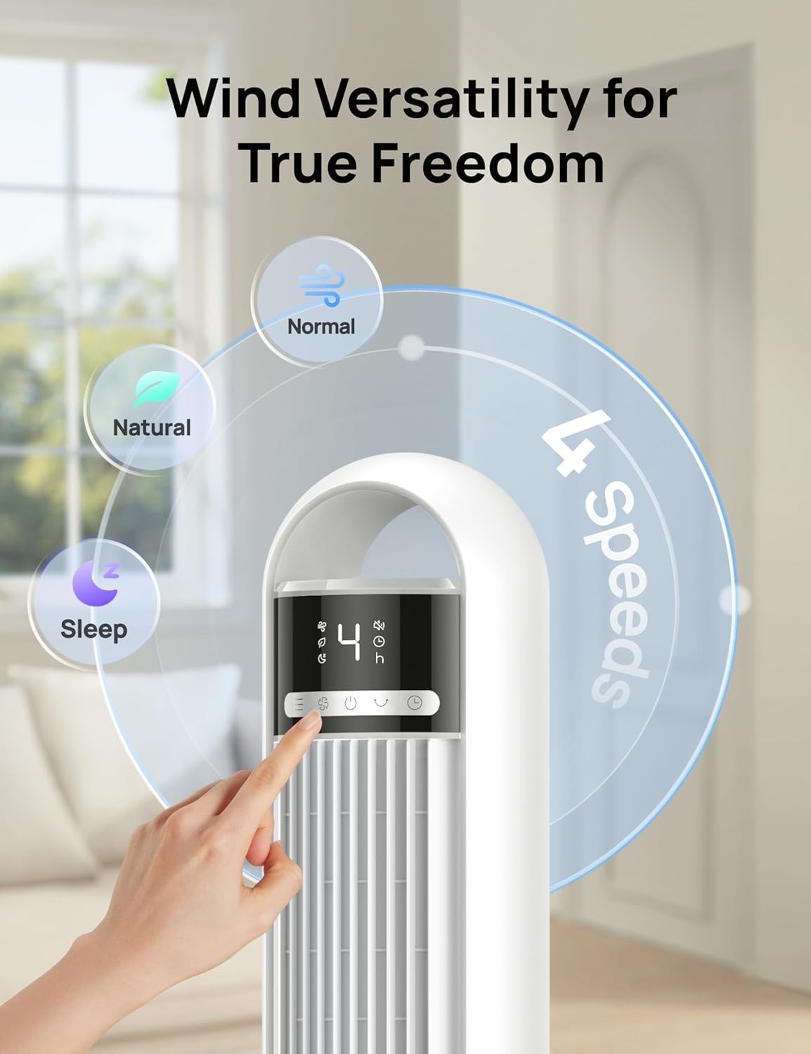 White 25ft Tower Fan Silent 28dB 90° Oscillating LED Display Remote Timer 6Speed